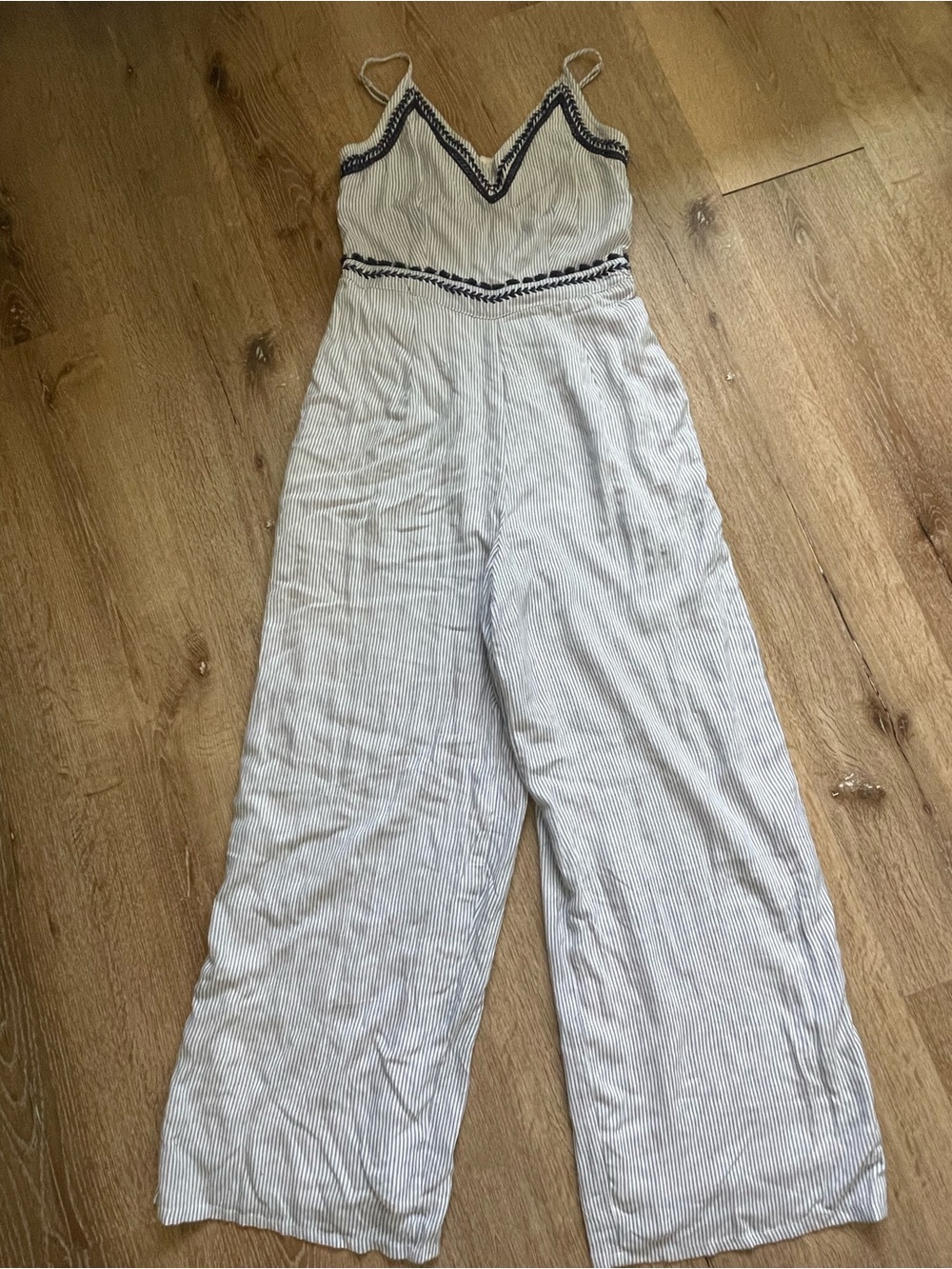 Xhilaration Cream Jumpsuit with Navy Trim